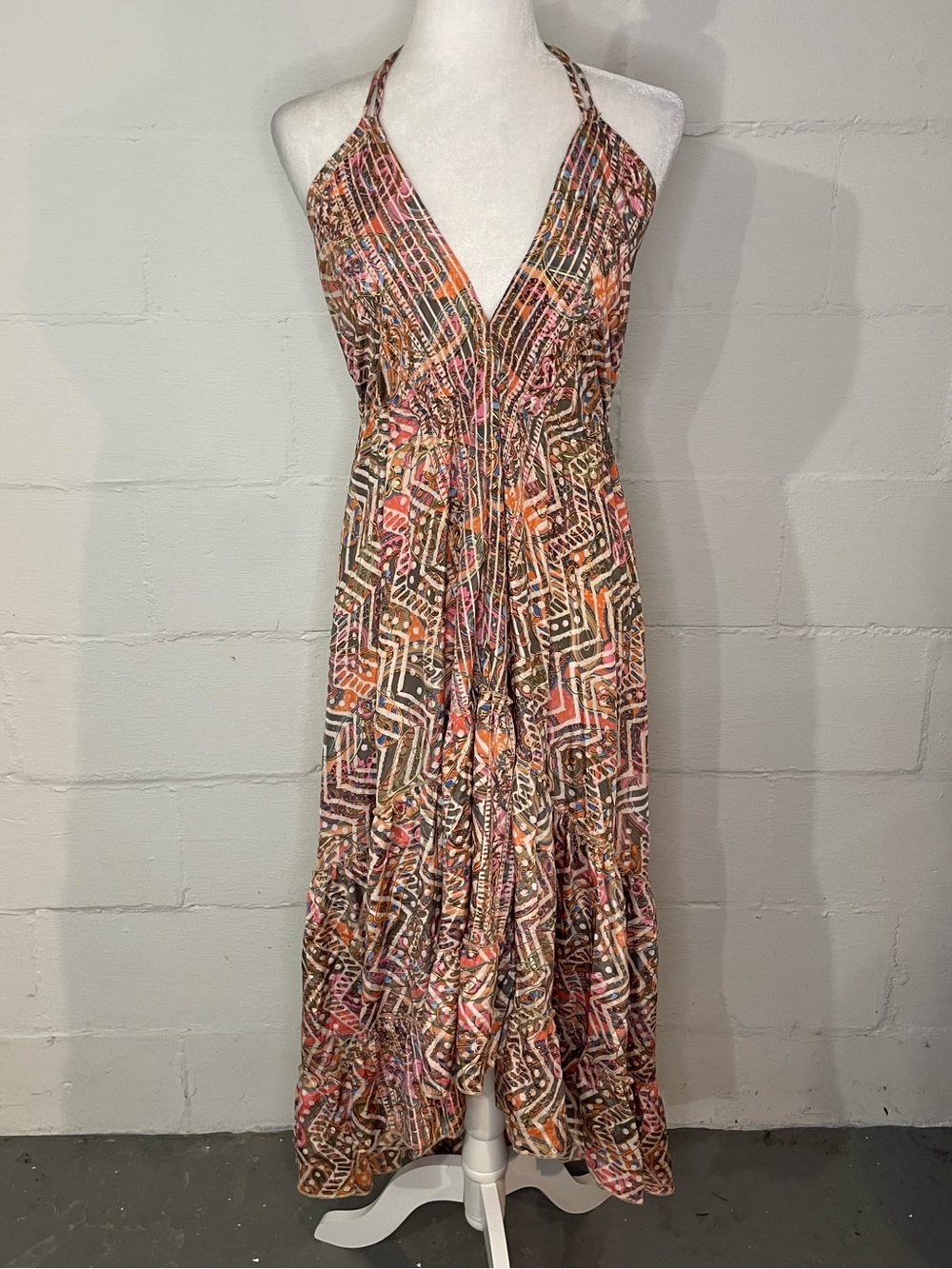 Halter Multicolor Geometric Maxi Dress